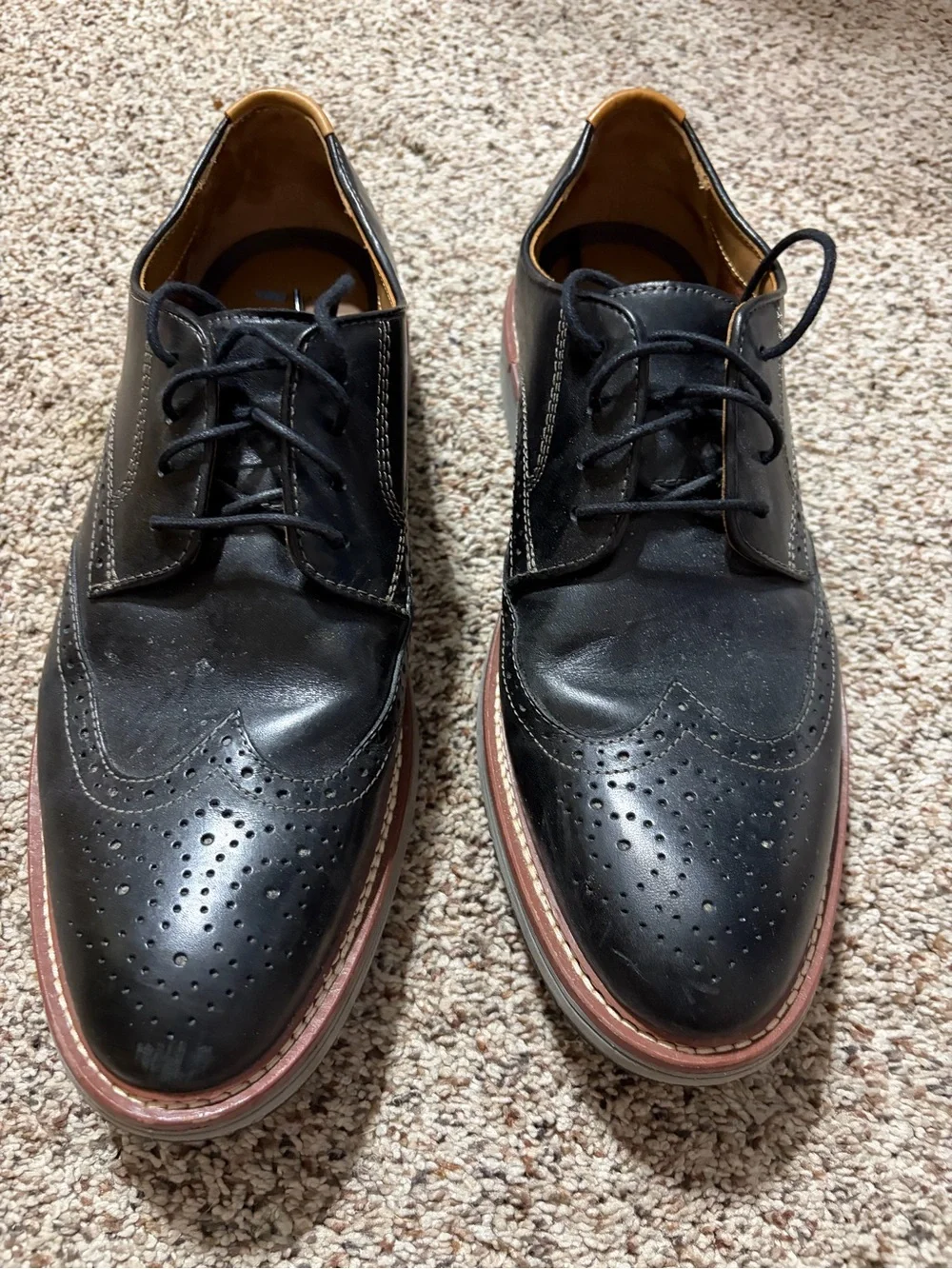 Johnston & Murphy sz 12 Men's Black Wingtip Dress Shoes with Brown traditional